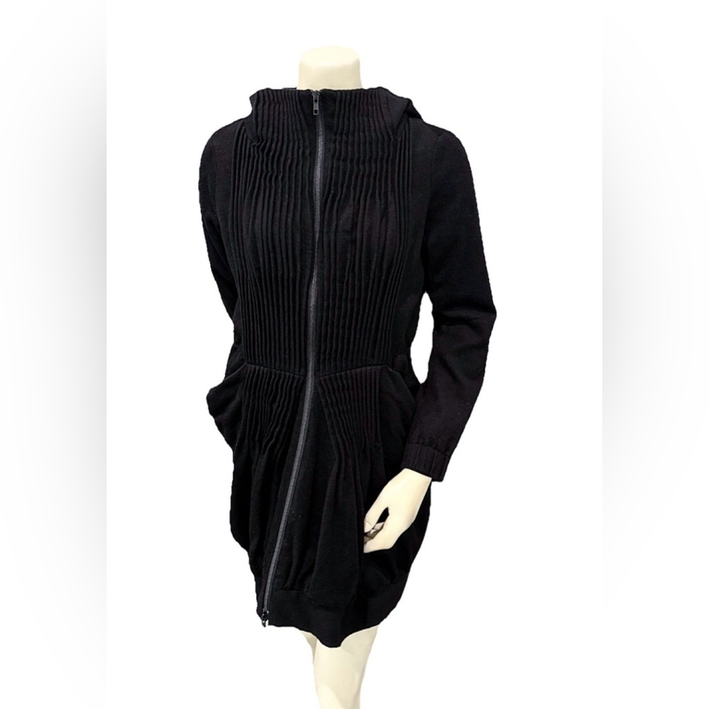 JNBY Black Wool Blend Hooded Zip Coat Medium